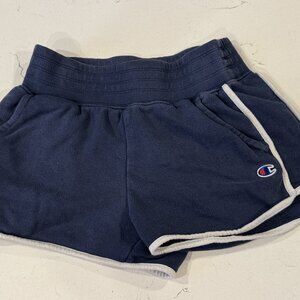 Champion Navy Blue Reverse Weave Terry Shorts Women’s Small Retro Fit Logo Trim